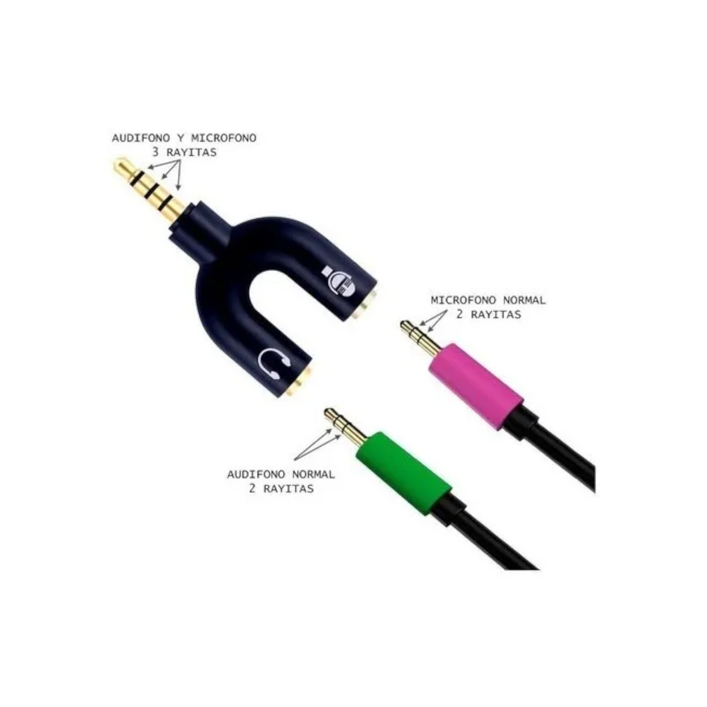 Splitter Adaptador de Audio 3.5mm para Audífono y Micrófono (6956)