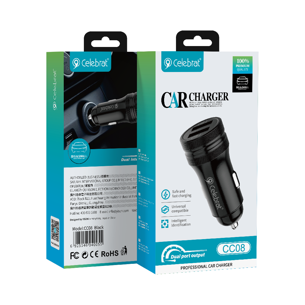 Cargador Dual USB para Auto 12W Celebrat - CC08
