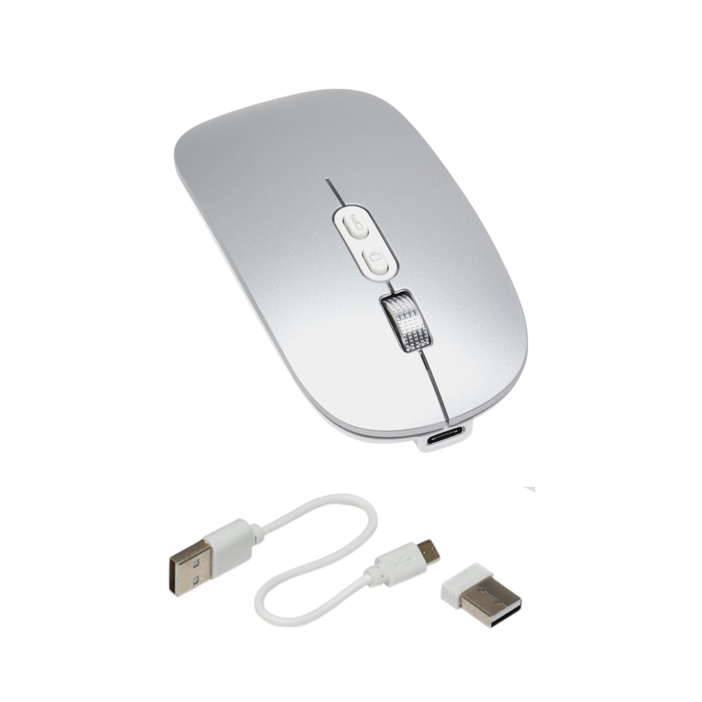 Mouse Inalámbrico Recargable USB y Bluetooth con rueda metálica