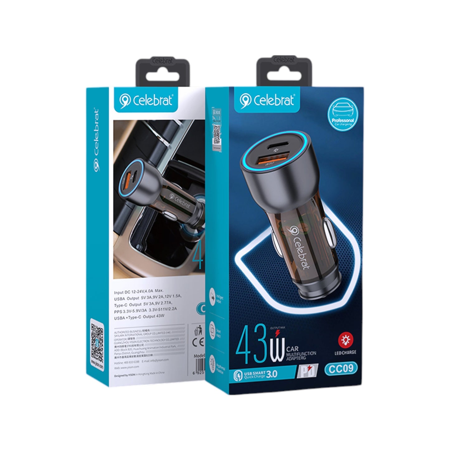 Cargador Rápido para Auto Tipo C y USB Celebrat - CC09