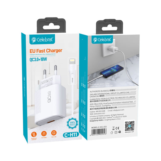 Cargador iPhone USB a Lightning Carga rápida 18W - H11