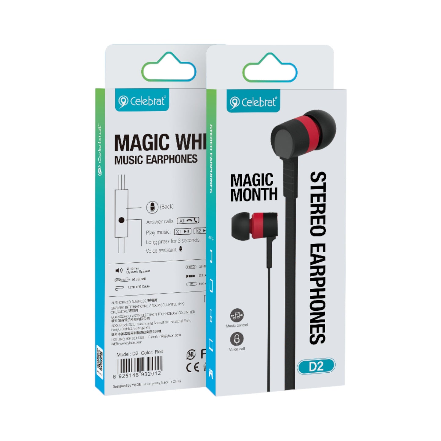 Audífonos manos libres con cable Celebrat - D2 Negro