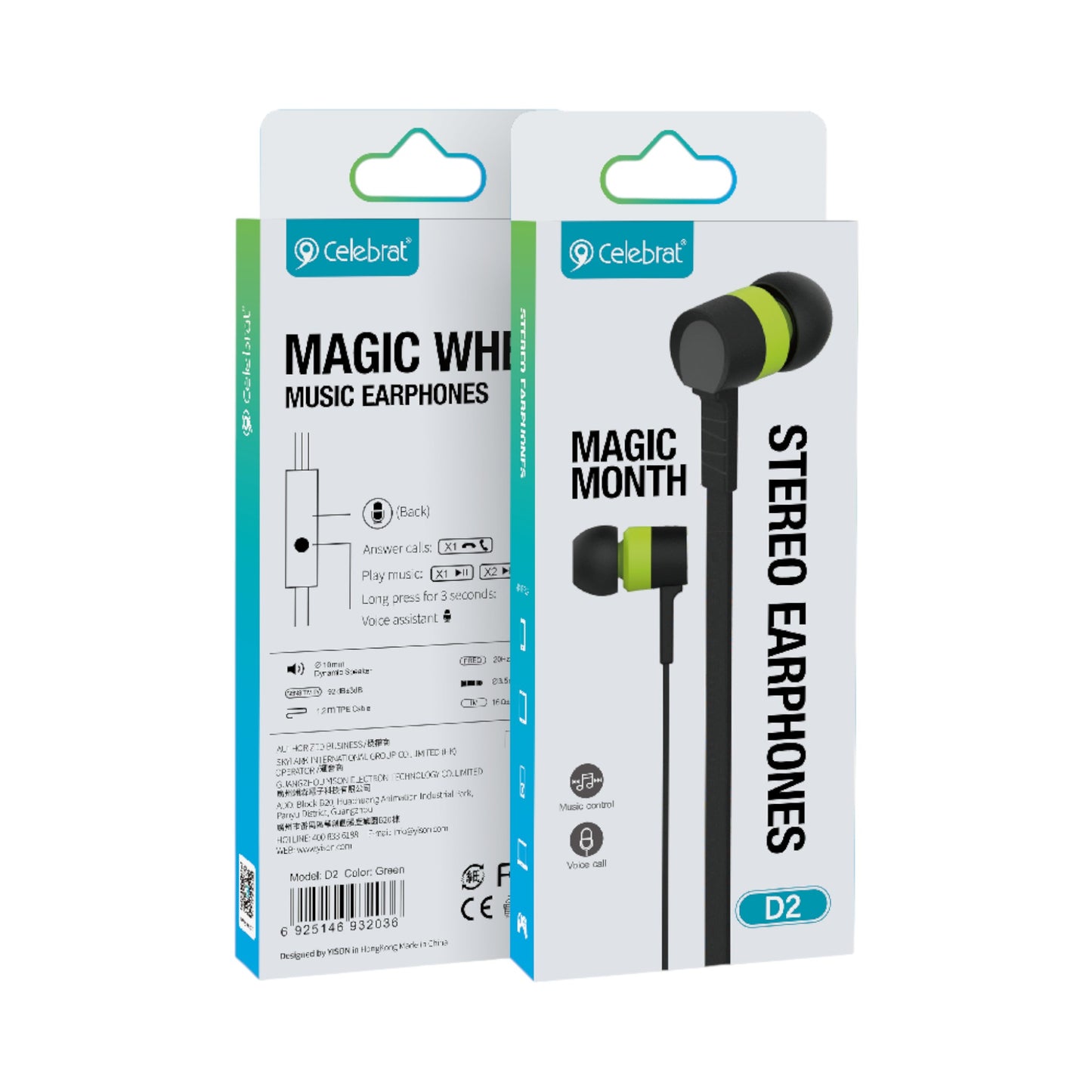 Audífonos manos libres con cable Celebrat - D2 Negro