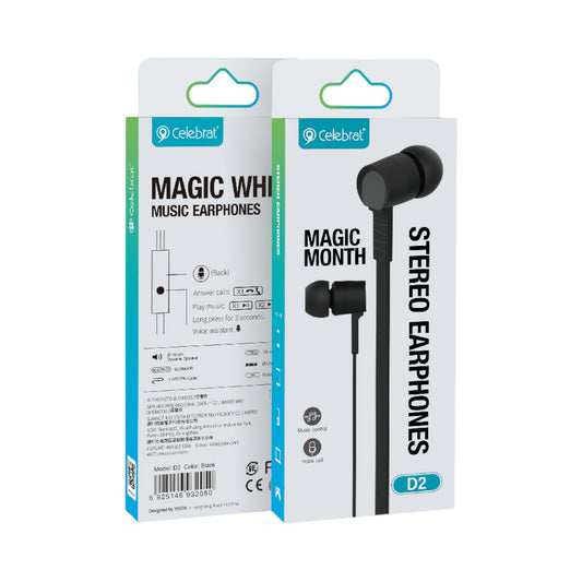 Audífonos manos libres con cable Celebrat - D2 Negro