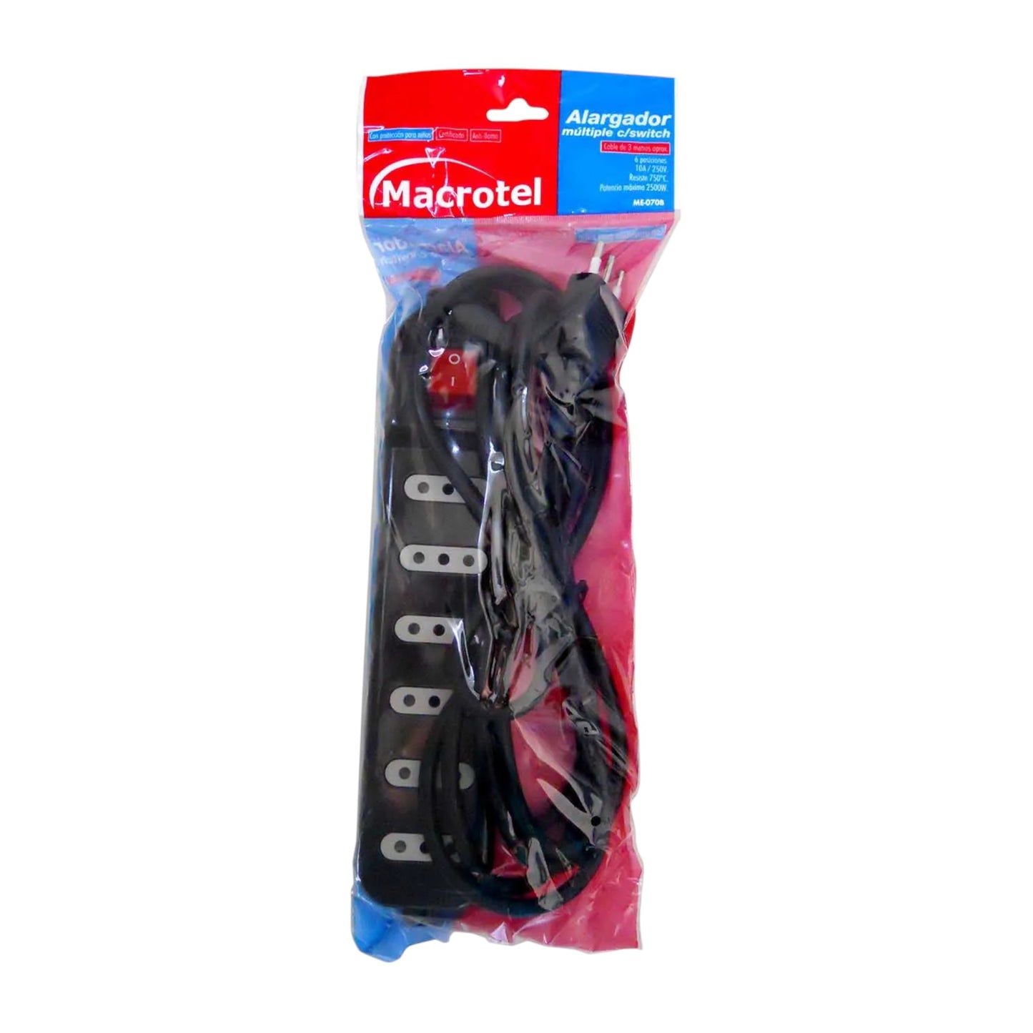 Alargador Zapatilla con switch 6 Posiciones 3 Metros - Macrotel